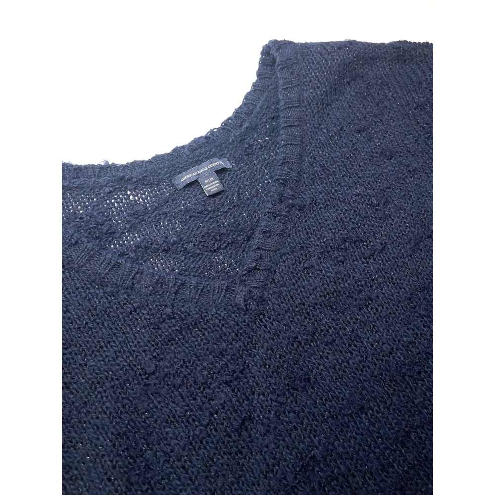 American Eagle Navy Blue V-Neck Knit Sweater Womens Medium Pullover 0341